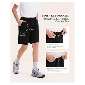 Shorts de sport pour garçons, adolescents, noirs, athlétiques, pour la course à pied, le football, le baseball, séchage rapide, avec poches, légers et respirants - Product Image 3