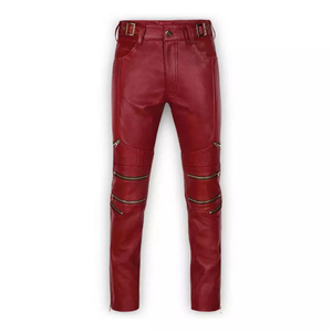 กางเกงขายาวทรงตรงน้ำหนักเบาสำหรับผู้ชายสีแดง ยี่ห้อ WORK N SHINE SPORTS WEAR รุ่น Moto Leather สำหรับฤดูหนาว เอวกลาง ติดกระดุมและซิป - Product Image 1