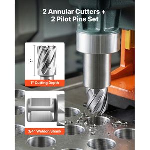 Set di frese anulari 4 pz. con codolo Weldon, kit punte per trapano magnetico, profondità di taglio 1 pollice, diametro di taglio 1 pollice, HSS, 2 punte da trapano, 2 pilo - Product Image 3