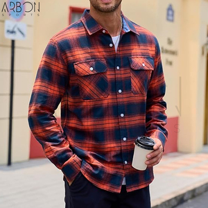 Bon Fournisseur, Nouvelle Collection, Nouveau Design, Chemise en Flanelle à Carreaux Orange et Noir, Manches Longues, Boutonnée, Style Casual, avec Deux Poches - Product Image 4