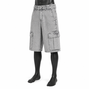 Custom Men's Denim Cargo Jorts Washed Grey Baggy Jean Shorts Streetwear Oversized Cargo Denim Shorts OEM ODM Manufacturer - Product Image 3