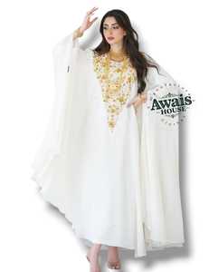 Robe longue en mousseline de soie pour femme, coupe droite, col montant, manches longues, unie, avec broderie de sequins et appliqués, taille naturelle, style modeste - Product Image 3