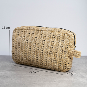 Sac cosmétique tissé, usine certifiée ISO BSCI, grande capacité, fermeture éclair, style vintage, rangement de maquillage, logo personnalisé - Product Image 2