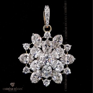 จี้เพชรทรงกลุ่มดอกไม้ รูปไข่และทรงกลม สร้อยคอเพชรทองคำขาว 18K สำหรับขายส่ง - Product Image 3