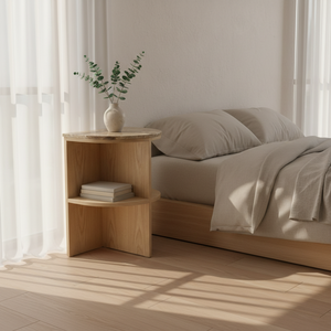 Table d'appoint moderne pour chambre et salon, étagère en bois d'hévéa écoresponsable du Vietnam et placage MDF, design gonflable, garantie 1 an - Product Image 3