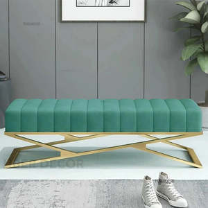 Banc ottoman moderne de luxe capitonné avec revêtement en velours, couleur personnalisable, polyvalent pour salon et école - Product Image 1