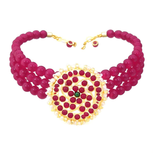 Pink Agate Bead Choker Set with Kemp Embellishment Alloy Fashion Jewelry for Party - Product Image 2