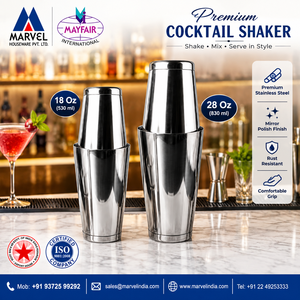 MAYFAIR INTERNATIONAL Ensemble de shakers à cocktails classiques en acier inoxydable écologique, finition poli miroir, compatible avec les aliments, intégré - Product Image 2