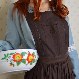 Chiffon Formal Long Sleeve Midi <b>Pinafore</b> <b>Dress</b> with Detachable Apron and Gathered Skirt for Women - Product Image 1