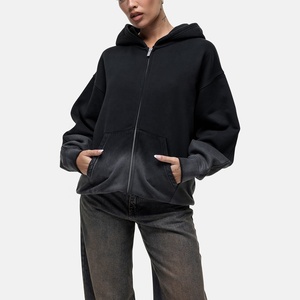 Pullover Hoodies Heavyweight 500GSM Boxy Acid Wash Women's <b>Zip</b> <b>up</b> Sweatshirts <b>Cropped</b> Blank French Terry Fleece - Product Image 1
