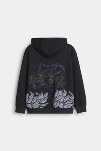 Sudadera con Capucha Negra Unisex, Estampado de Letras, Corte Holgado, Ropa Casual de Invierno, 100% Algodón Felpa, Anti-Pilling - Product Image 5