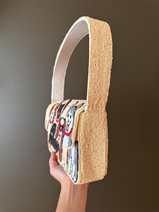 Sac à bandoulière en toile à motif géométrique avec perles, doublure en toile, bandoulière unique, sac de soirée de luxe, sac de voyage personnalisé par un créateur - Product Image 3