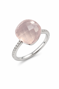 Rose Quartz and <b>Cz</b> <b>Ring</b> in 92.5 Sterling Silver KLSR-12161 - Product Image 4