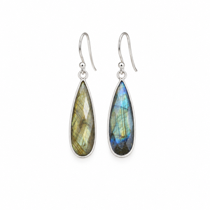 Natural Labradorite <b>Earrings</b> 925 Sterling <b>Silver</b> <b>Long</b> Teardrop Dangle Blue Flash Gemstone Handmade Jewelry - Product Image 1