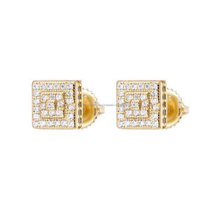 Wholesale 925 Sterling <b>Silver</b> VVS Lab Grown Diamond Square <b>Earrings</b> Gold Plated Full Pave Iced Out Luxury Jewelry <b>For</b> <b>Men</b> Women - Product Image 1