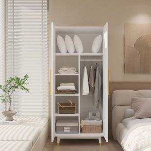 Armadio in legno Triamine bianco e oro con piedini in rame, 2 ante e asta appendiabiti singola, in pannello di densità (MDF) - Product Image 2