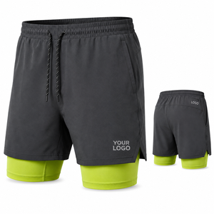 Shorts de sport pour homme, double couche, couleur unie, coupe classique, avec cordon de serrage, séchage rapide, pour la course à pied. - Product Image 1