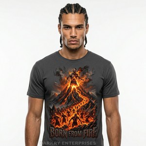 Mens Custom T <b>Shirt</b> Manufacturer <b>Flame</b> Graphic Tee Charcoal Cotton <b>Shirt</b> Born From Fire Volcano Theme Streetwear Men Clothing - Product Image 1