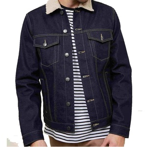 Blouson en jean chaud et tendance à col montant brodé en polaire, style motard, en denim uni, idéal pour l'hiver, service OEM disponible - Product Image 3
