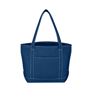 Sac fourre-tout en coton bleu marine pour croisière, réutilisable, écologique, avec poche frontale longue, surpiqûres contrastées, logo personnalisé, vente en gros, cadeau en vrac - Product Image 1