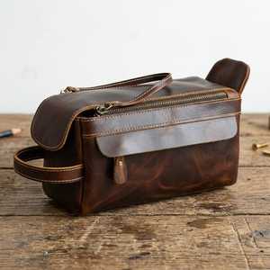Mens Genuine Leather Toiletry Bag Vintage Dopp <b>Kit</b> Travel <b>Shaving</b> Wash Bag Large Cosmetic Organizer Wholesale TYG-0266 - Product Image 6