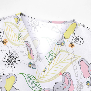 Custom Women’s Cartoon Elephant Print Medical Scrubs Top V-Neck Short Sleeve <b>Nurse</b> Uniform with Pockets Pediatric Hospital - Product Image 4