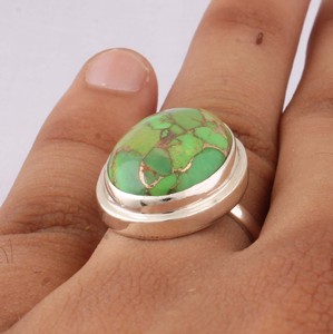 Handcrafted 925 Sterling Silver Square Green <b>Turquoise</b> <b>Ring</b> Castle Bezel Statement Gemstone <b>Ring</b> Factory Direct B2B Jewelry - Product Image 1