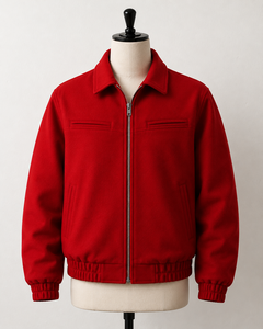 KOURPUR Men's <b>Red</b> <b>Wool</b> Blend Varsity Jacket Stand Collar Covered Button Closure Breathable Casual Winter Wear - Product Image 4