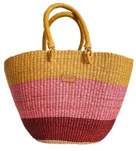 Casual Handmade Seagrass Handbags Leather Handles Pink Burgundy Pattern Woven <b>Straw</b> <b>Tote</b> <b>Bag</b> Summer Purse OEM - Product Image 1