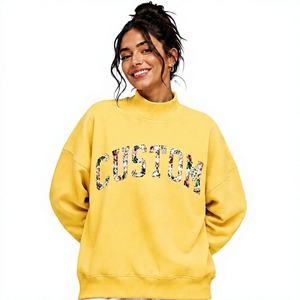Sweat-shirt à col montant brodé pour femmes grandes tailles, épaules tombantes, en tissu polaire respirant, avec impression de logo personnalisée et appliqué - Product Image 1