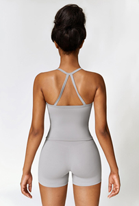 ชุดออกกำลังกายสองชิ้นสำหรับผู้หญิง ชุดกีฬาเอวสูง กางเกงขาสั้นยกกระชับสะโพก ชุดโยคะ ชุดออกกำลังกาย - Product Image 2