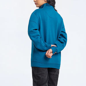 <b>Women's</b> Solid Blue <b>Quarter</b>-<b>Zip</b> Sweatshirt Full Sleeve Stand Collar Knitted Breathable 100% Cotton Autumn Regular Length - Product Image 4