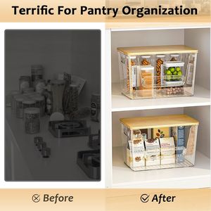 2 Ensembles Distributeurs de Sacs Poubelles en Bambou pour Rangement Sous Évier, Organisateur de Garde-Manger pour Sacs Poubelles de 4 à 13 Gallons, Bacs et Boîtes de Rangement en Plastique - Product Image 4