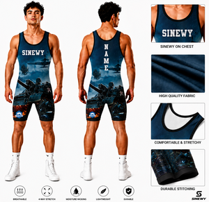 Maillot de lutte personnalisé pour hommes adultes, best-seller, durable, séchage rapide, tissu extensible léger, respirant, coupe ajustée, logo sur le devant - Product Image 1