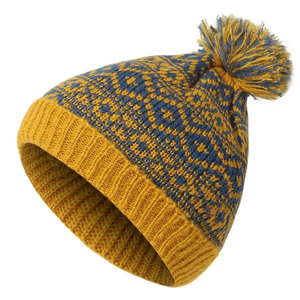 Unisex Knitted Beanie Hat With Pom Pom Geometric Pattern Black Gray <b>Winter</b> <b>Cap</b> Casual Style For Adults 56-58CM Head - Product Image 6