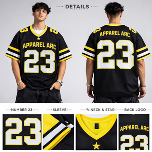 Maillot de football surdimensionné personnalisé jaune et noir 23 unisexe en mesh, style streetwear, fournisseur USA OEM - Product Image 2