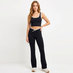 Conjunto de Top Corto de Compresión y Pantalones Acampanados para Yoga, Top sin Mangas, Conjunto de Dos Piezas, Leggings Acampanados con Cintura Recortada, 2 Piezas - Product Image 1