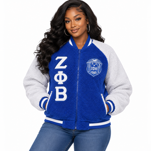 เสื้อแจ็คเก็ตบอมเบอร์ Zeta Phi Beta สำหรับผู้หญิง ผ้าฟลีซแบบมีซิป เสื้อโค้ทกันหนาวสำหรับฤดูหนาว สไตล์กรีก สวยเก๋ ทันสมัย เหมาะสำหรับใส่ลำลอง - Product Image 1