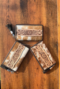 El más nuevo pelo en el embrague de cuero de vaca occidental tallado a mano billetera tallada tarjetas de cuero genuino billetera en efectivo para mujeres - Product Image 2