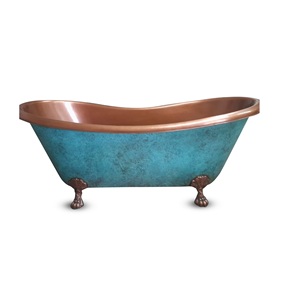 Bañera de Cobre Artesanal con Patas de Gato, Acabado Antiguo Liso, Pátina Interior, Exterior sin Revestimiento, Bañera de Lujo Independiente para Remojo - Product Image 1