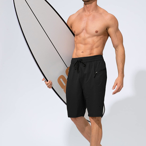 Pantalones cortos Bermuda con cintura con cordón y bolsillos con cremallera para hombre, trajes de baño negros sólidos de secado rápido para hombre en oferta con MOQ bajo - Product Image 4