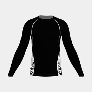 Men's Fitted Black Long Sleeve <b>Compression</b> Rash Guard with White Side Panels for Mixed Martial Arts Training - Product Image 1