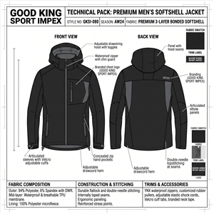 เสื้อแจ็คเก็ตผู้ชายสีดำเรียบ ผ้า softshell กันลม กันหนาว เสื้อคลุมยุทธวิธีแบบซิปเต็มตัว สำหรับล่าสัตว์ ตั้งแคมป์ รักษาความปลอดภัย ทำงาน หรือเป็นชุดยูนิฟอร์ม - Product Image 6