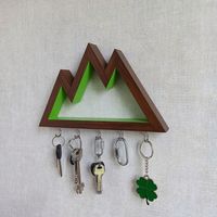 Porte-clés en bois artisanal avec étagère |   Porte-clés mural poli pour entrée avec porte-lettres et crochets pour la maison