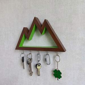 Porte-clés en bois artisanal avec étagère |   Porte-clés mural poli pour entrée avec porte-lettres et crochets pour la maison - Product Image 4