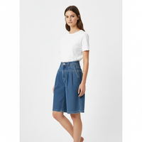 Shorts Bermuda Casuales de Mezclilla Transpirable con Pliegues Medios, Estilo Y2K, para Mujer, con Logotipo Personalizado, Pierna Ancha, 100% Algodón, Verano