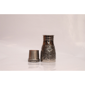 Handcrafted Antique Silver-Plated Copper Water Bottle with Intricate Floral Engraving Eco-Friendly Metal Drinkware Gift Set - Product Image 6