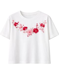 Camiseta blanca con bordado floral para mujer, camiseta informal de algodón suave con cuello redondo, camiseta de verano de manga corta, camiseta ligera y cómoda a la moda - Product Image 3