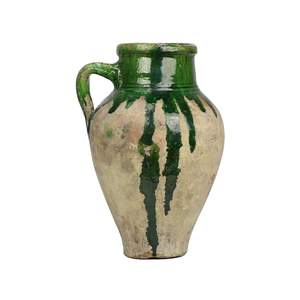 Pot à huile d'olive vintage en céramique émaillée de type Izmir, vase méditerranéen, décoration de table rustique style ferme, pièce maîtresse pour l'affichage de fleurs - Product Image 1