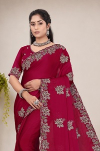 Sari en satin et mousseline de soie pour femme, personnalisable, style indien, broderie Swarovski, design Patola, style traditionnel, pour mariage, par Vexotrend - Product Image 2
